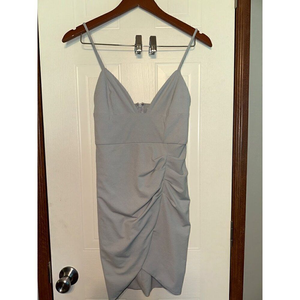 NWT Dance & Marvel Gray Ruched V-Neck Mini Dress ‎ Size Small